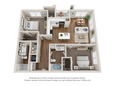 Floor plan for 2 beds, 2 baths, 1131 sqft